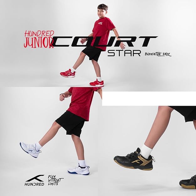 HUNDRED Court Star Non-Marking Badminton Shoes for Boys | Lightweight | X-Cushion Protection | Suitable for Indoor Tennis/Squash/Table Tennis/Basketball & Padel