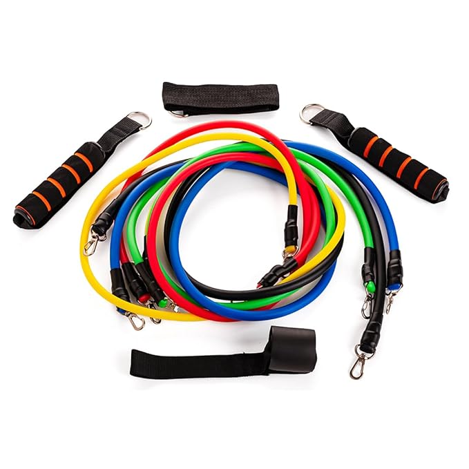 Endless EL1043 Toning Tubes Set of 5 with Different Resistance Levels | Multi Colour | With Door Anchor, Handles, Waterproof Carry Bag, Leg Ankle Straps for Men and Women