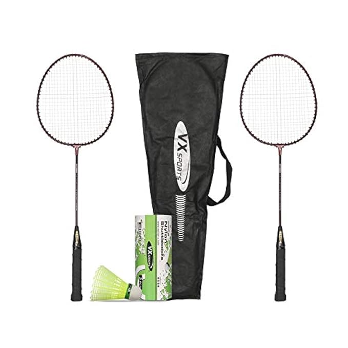 Vector X VXB-10 Aluminum Badminton Racket Pack of 3 Pieces Nylon Shuttles with Full-Cover Set (Maroon)