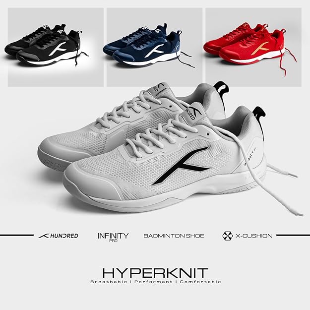HUNDRED Infinity Pro Non-Marking Professional Badminton Shoe for Men | Material: Polyester/Mesh | Suitable for Indoor Tennis/Squash/Table Tennis/Basketball & Padel