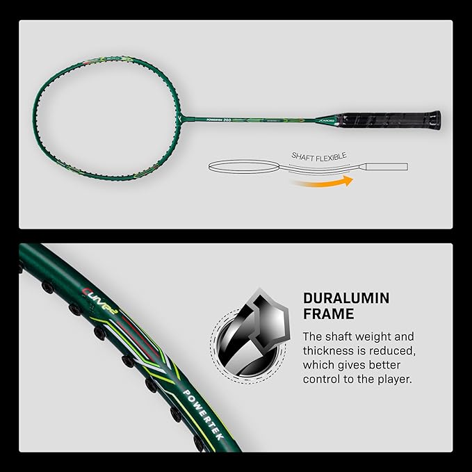 HUNDRED Powertek 200 PRO Badminton Racquet with Head Cover | Strung | Material:Aluminium|For Intermediate Players|Weight:95 grams|Maximum String Tension- 18-20lbs