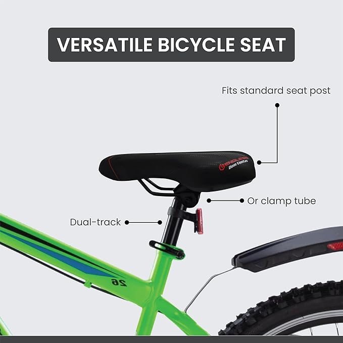 Endless Cycle Seat with Red Reflective Safety Strip | Black | Material : PU | Universal Memory Foam Seat with Breathable, Shock Absorbing and Waterproof Bike Saddle for All Type of Bikes