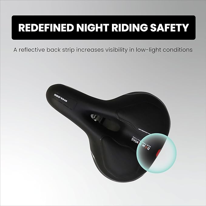 Endless Cycle Seat with Red Reflective Safety Strip | Black | Material : PU | Universal Memory Foam Seat with Breathable, Shock Absorbing and Waterproof Bike Saddle for All Type of Bikes