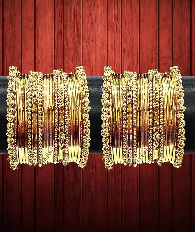 YouBella Jewellery Gold Plated Brass Bracelet Bangle Set for Women (Set of 2), Small, Metal, No Gemstone