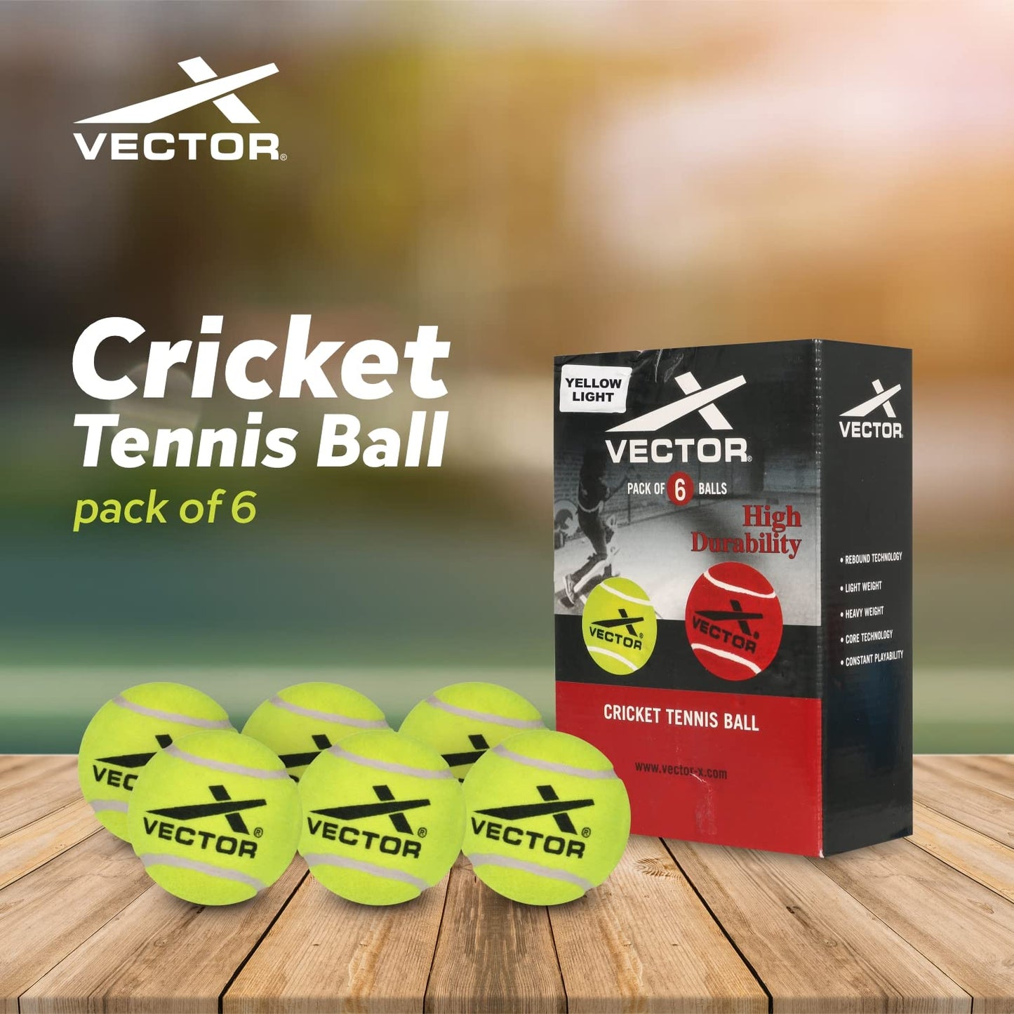 Vector X High Bounce Light Weight Tennis Ball for Cricket Practice, Street Match Ball, Training Exercise Ball for Outdoor & Indoor, Beginners & Pet Dog Play Ball (Pack of 6) Yellow