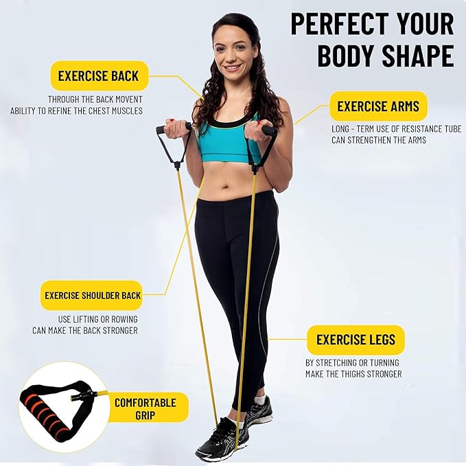 ab. Resistance Tube Exercise Bands for Stretching, Workout, and Toning for Men, and Women, Rubber Band, Toning Tube Resistance Band, Exercise Band