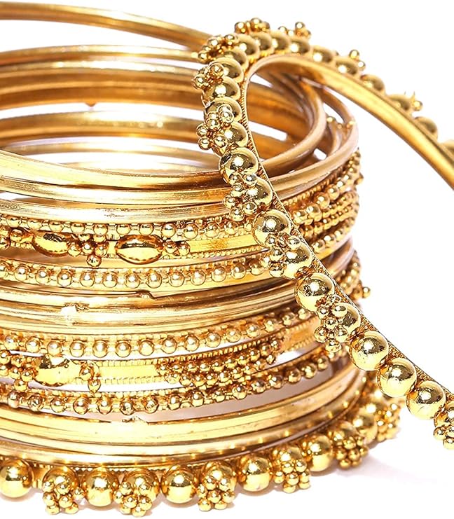 YouBella Jewellery Gold Plated Brass Bracelet Bangle Set for Women (Set of 2), Small, Metal, No Gemstone