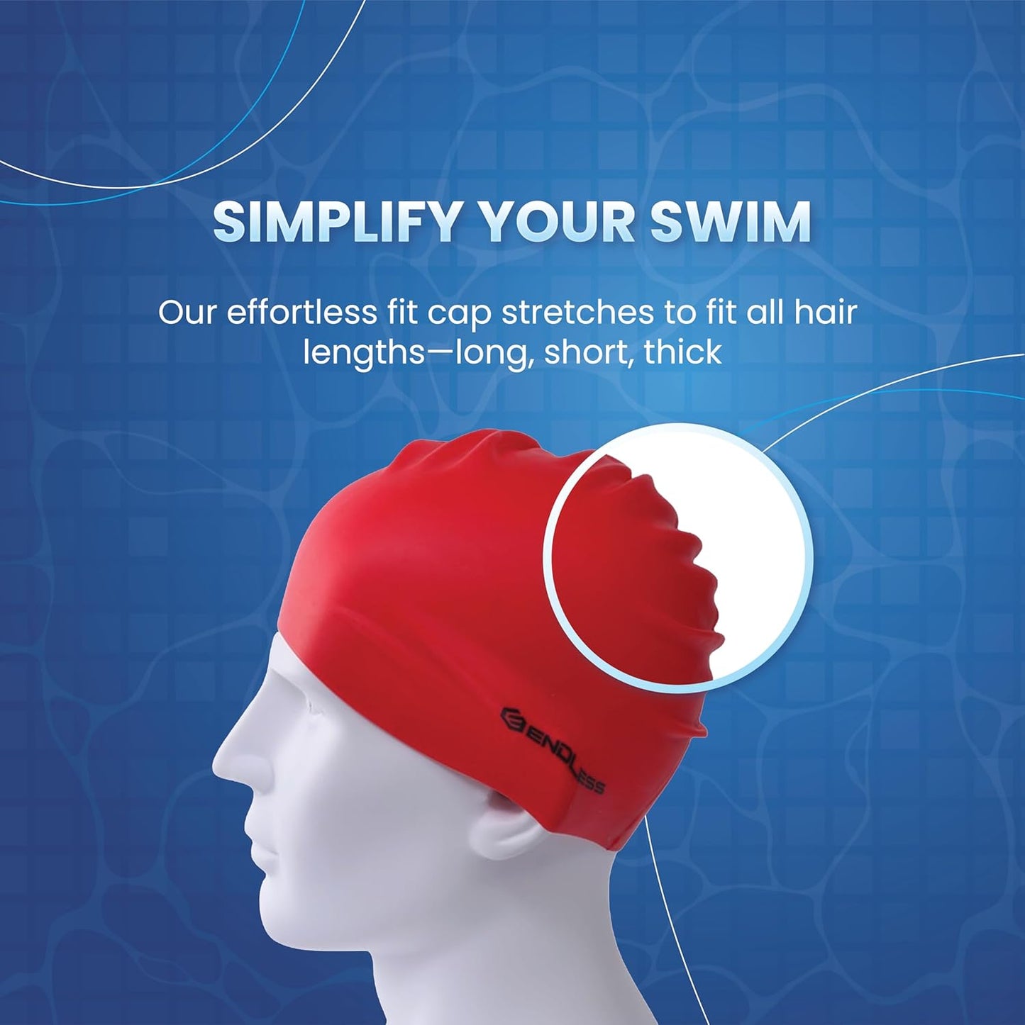 Endless EL1019 Classic Comfortable Plain Silicon Swimming Cap | Red | Material : Silicon | Fully Elastic Waterproof Swimming Cap for Long and Short Hair with Thicker Edge | For Adults, Women and Men