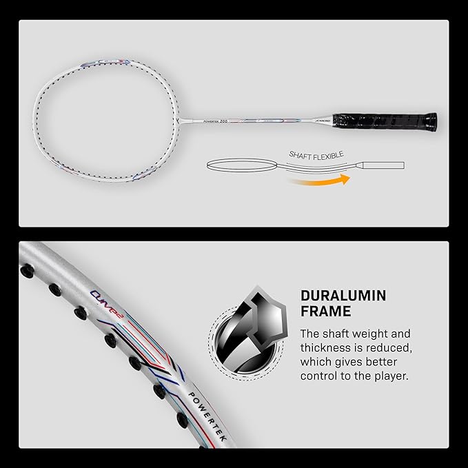 HUNDRED Powertek 200 PRO Badminton Racquet with Head Cover | Strung | Material:Aluminium|For Intermediate Players|Weight:95 grams|Maximum String Tension- 18-20lbs