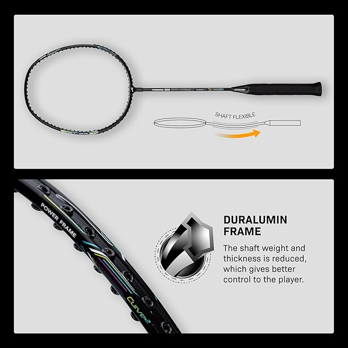 HUNDRED Powertek 200 PRO Badminton Racquet with Head Cover | Strung | Material:Aluminium|For Intermediate Players|Weight:95 grams|Maximum String Tension- 18-20lbs