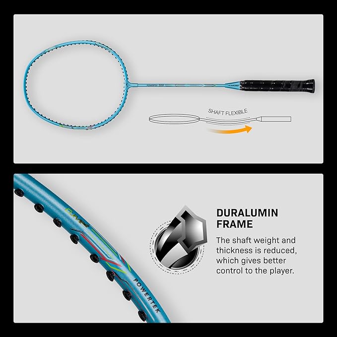 HUNDRED Powertek 200 PRO Badminton Racquet with Head Cover | Strung | Material:Aluminium|For Intermediate Players|Weight:95 grams|Maximum String Tension- 18-20lbs