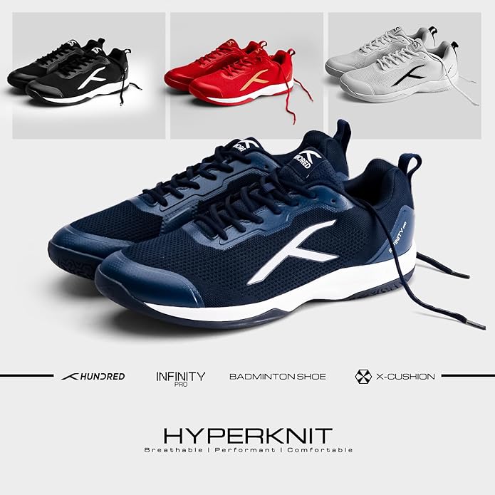 HUNDRED Infinity Pro Non-Marking Professional Badminton Shoe for Men | Material: Polyester/Mesh | Suitable for Indoor Tennis/Squash/Table Tennis/Basketball & Padel