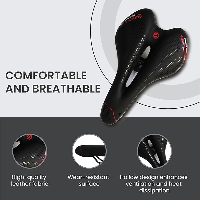 Endless Cycle Seat with Red Reflective Safety Strip | Black | Material : PU | Universal Memory Foam Seat with Breathable, Shock Absorbing and Waterproof Bike Saddle for All Type of Bikes