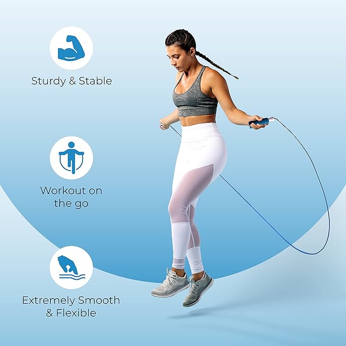Professional jump rope with ball bearing system for smooth rotation and fast skipping performance