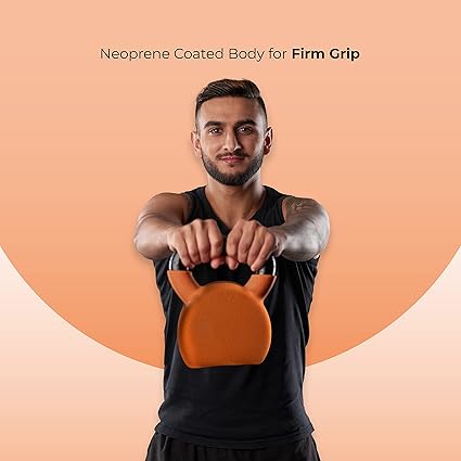 Heavy-duty orange kettlebell for gym, personal training, and powerlifting