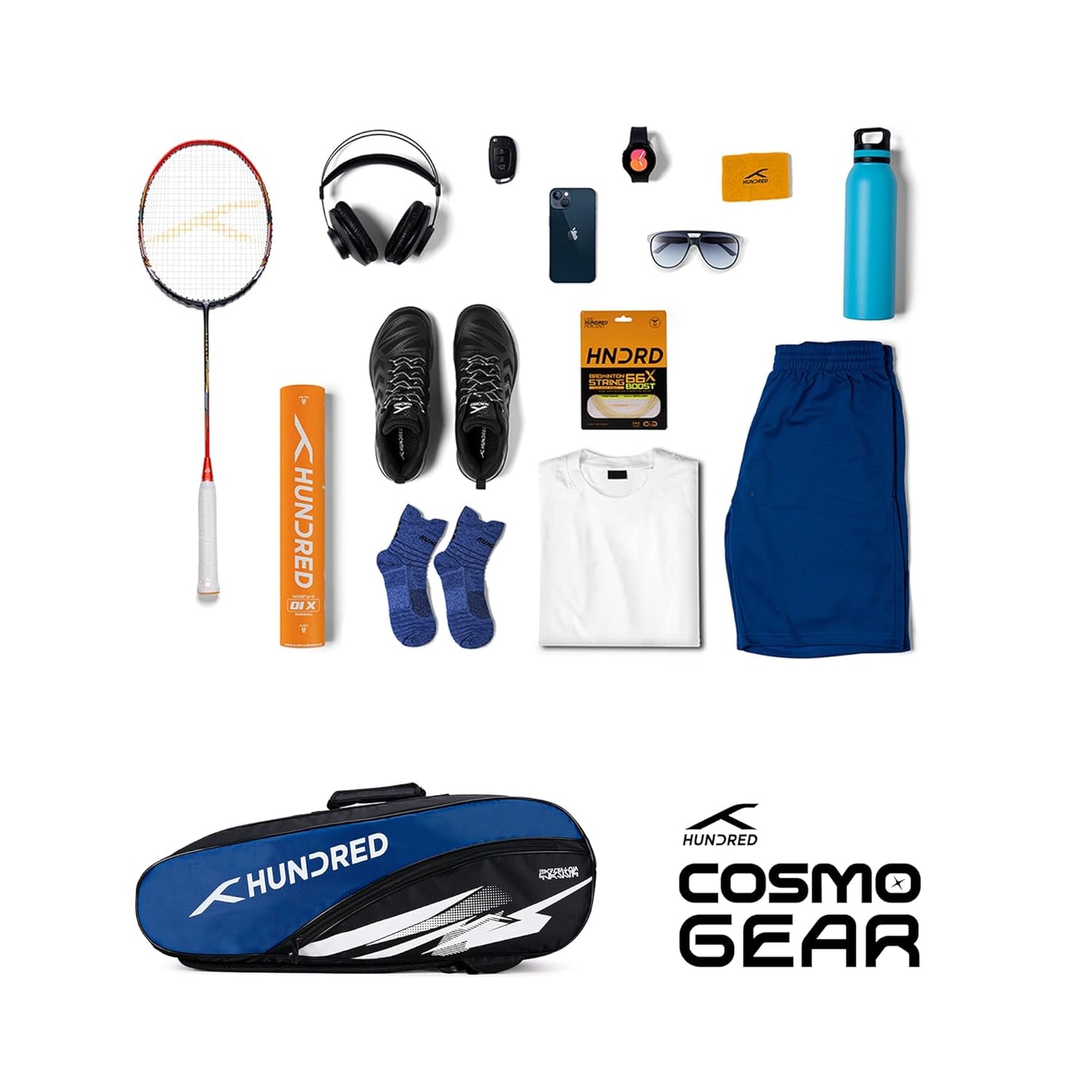 Hundred Cosmogear Badminton Kit-bag |Double Zipper|Bag with Front Zipper Pocket | polyester