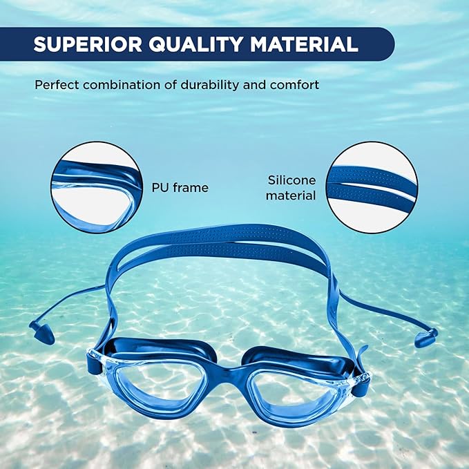 Endless EL1002 Stylish Swimming Goggle with Anti-Fog and UV Protection | Blue | Material : Silicon, Plastic | With Adjustable Strap and Ear Buds | Soft Silicon Gasket for Leak Proof | With Hard Case
