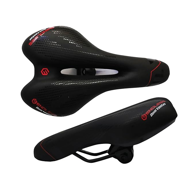 Endless Cycle Seat with Red Reflective Safety Strip | Black | Material : PU | Universal Memory Foam Seat with Breathable, Shock Absorbing and Waterproof Bike Saddle for All Type of Bikes