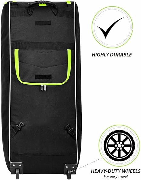 DSC Eco 400 Cricket Kit Bag | Color: Black & Neon Green | Size: 38 x 14.5 x 13.5 inches | for Men & Boys | Material: Polyester | Integrated Shoe Pocket | Padded and Adjustable Shoulder Straps