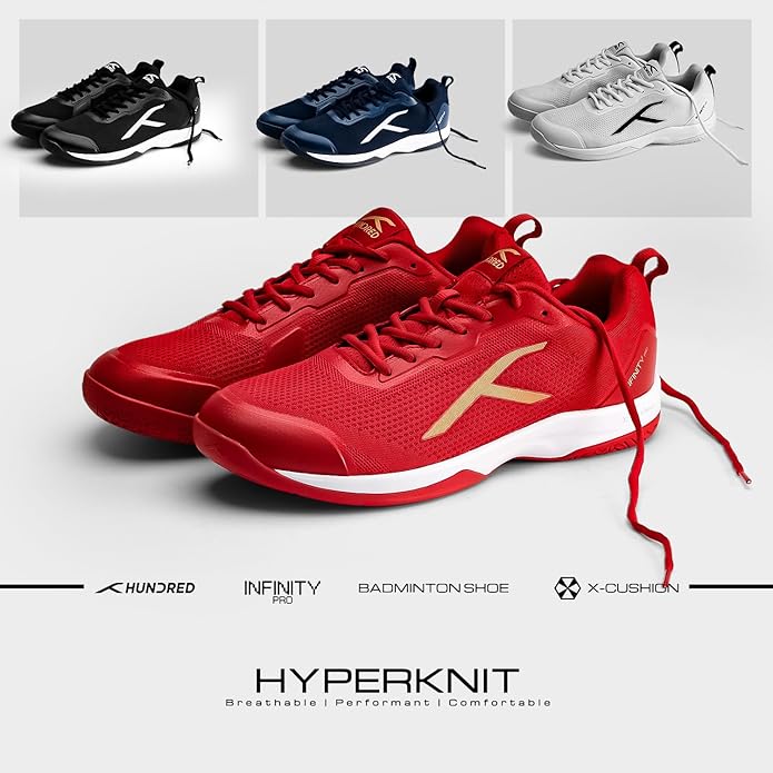 HUNDRED Infinity Pro Non-Marking Professional Badminton Shoe for Men | Material: Polyester/Mesh | Suitable for Indoor Tennis/Squash/Table Tennis/Basketball & Padel