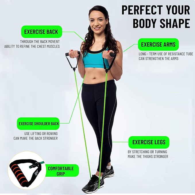 ab. Resistance Tube Exercise Bands for Stretching, Workout, and Toning for Men, and Women, Rubber Band, Toning Tube Resistance Band, Exercise Band