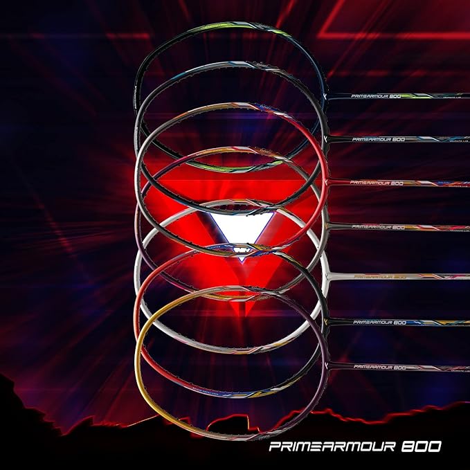 Hundred PRIMEARMOUR 800 Carbon Fibre Strung Badminton Racket with Full Racket Cover | For Intermediate Players | 84 grams | Maximum String Tension - 32lbs