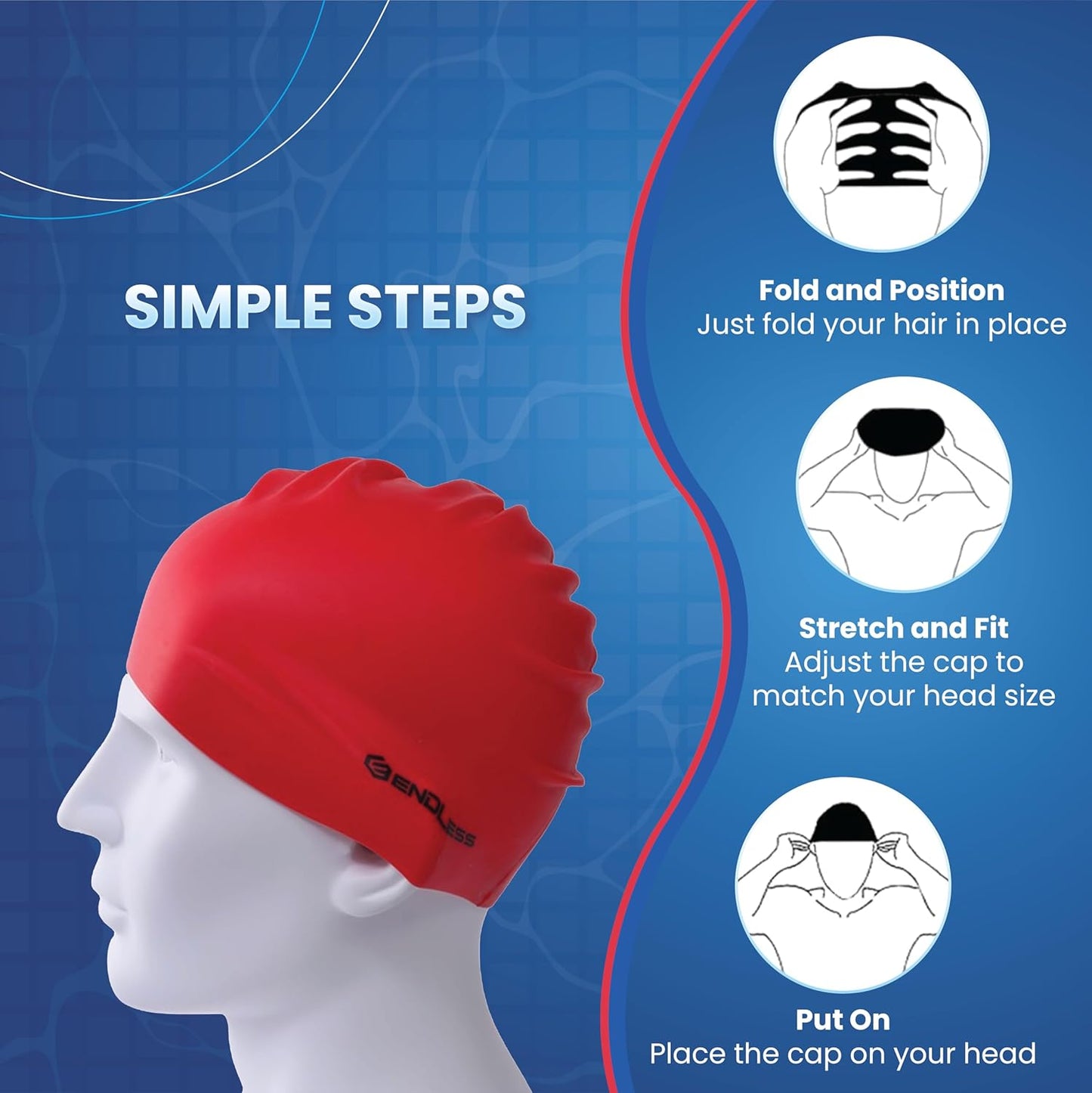 Endless EL1019 Classic Comfortable Plain Silicon Swimming Cap | Red | Material : Silicon | Fully Elastic Waterproof Swimming Cap for Long and Short Hair with Thicker Edge | For Adults, Women and Men