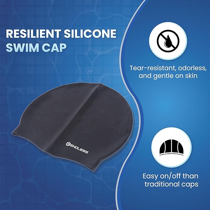 Endless EL1019 Classic Comfortable Plain Silicon Swimming Cap | Material : Silicon | Fully Elastic Waterproof Swimming Cap for Long and Short Hair with Thicker Edge | For Adults, Women and Men