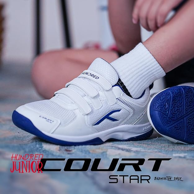 HUNDRED Court Star Non-Marking Badminton Shoes for Boys | Lightweight | X-Cushion Protection | Suitable for Indoor Tennis/Squash/Table Tennis/Basketball & Padel