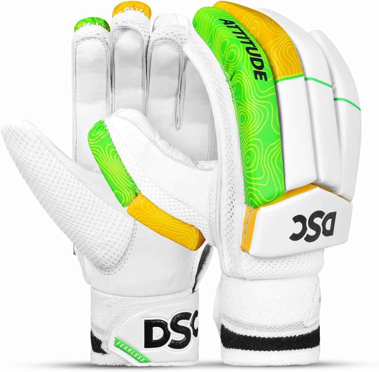 DSC Attitude Cricket Batting Gloves, Size - Boys, Left Hand, Color - Green/Yellow