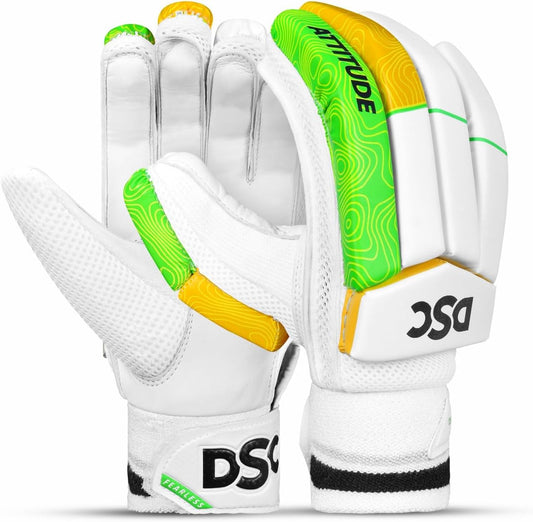 DSC Attitude Cricket Batting Gloves, Size - Boys, Left Hand, Color - Green/Yellow