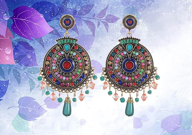 YouBella Bohemian Earrings | Multicolor | Material: Brass | Artificial Jewellery | For Women & Girls | Perfect For All Occassions | For Gifting & Wedding