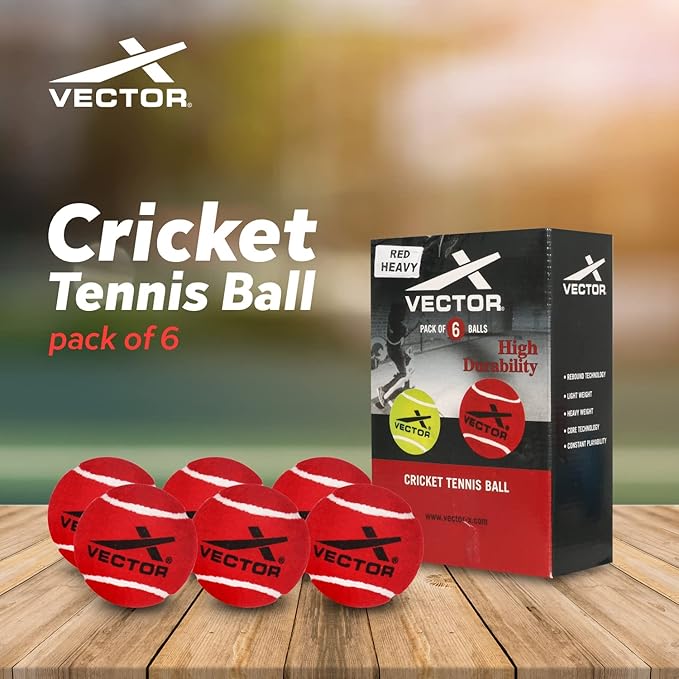 Vector X High Bounce Heavy Weight Tennis Ball for Cricket Practice, Street Match Ball, Training Exercise Ball for Outdoor & Indoor, Beginners & Pet Dog Play Ball (Pack of 6) Red