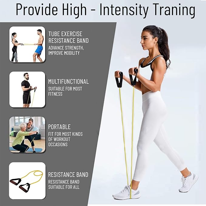 ab. Resistance Tube Exercise Bands for Stretching, Workout, and Toning for Men, and Women, Rubber Band, Toning Tube Resistance Band, Exercise Band