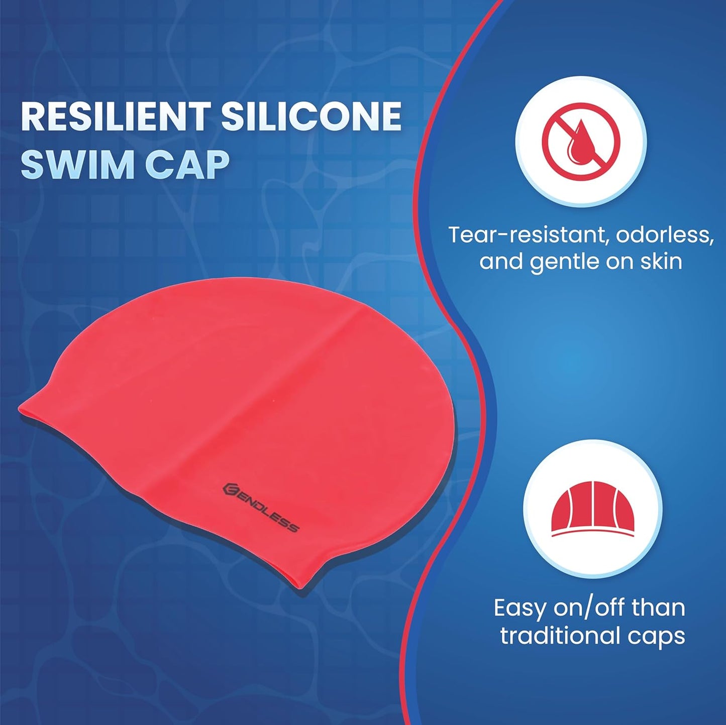 Endless EL1019 Classic Comfortable Plain Silicon Swimming Cap | Red | Material : Silicon | Fully Elastic Waterproof Swimming Cap for Long and Short Hair with Thicker Edge | For Adults, Women and Men