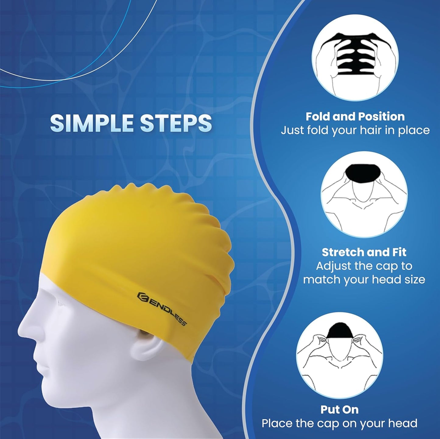 Endless EL1019 Classic Comfortable Plain Silicon Swimming Cap | Fully Elastic Waterproof Swimming Cap for Long and Short Hair with Thicker Edge | For Adults, Women and Men