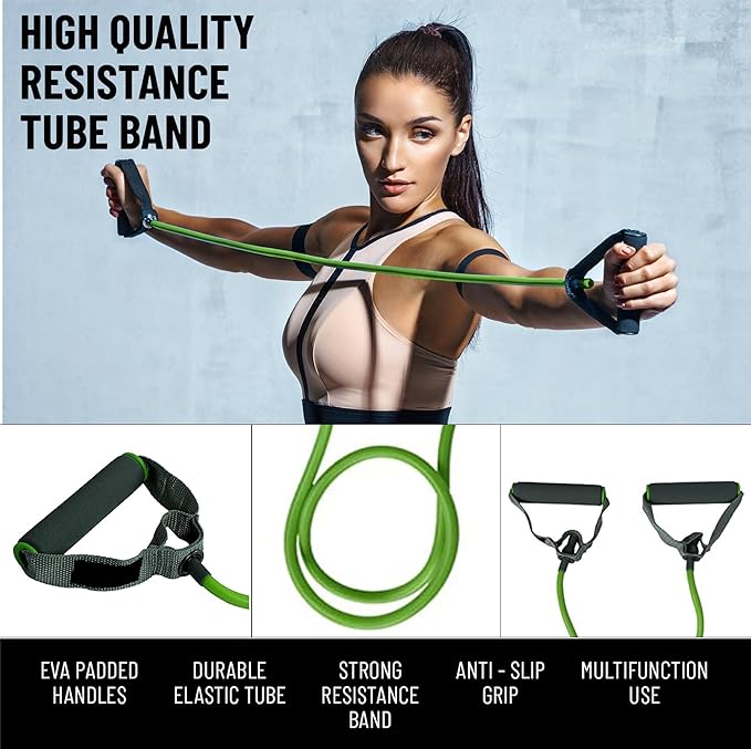 Ab. Light Resistance Level Toning Tube of 10LB with Foam Handles | Material : Natural Rubber | For Exercise & Stretching | Home & Gym Resistance Band for Men & Women