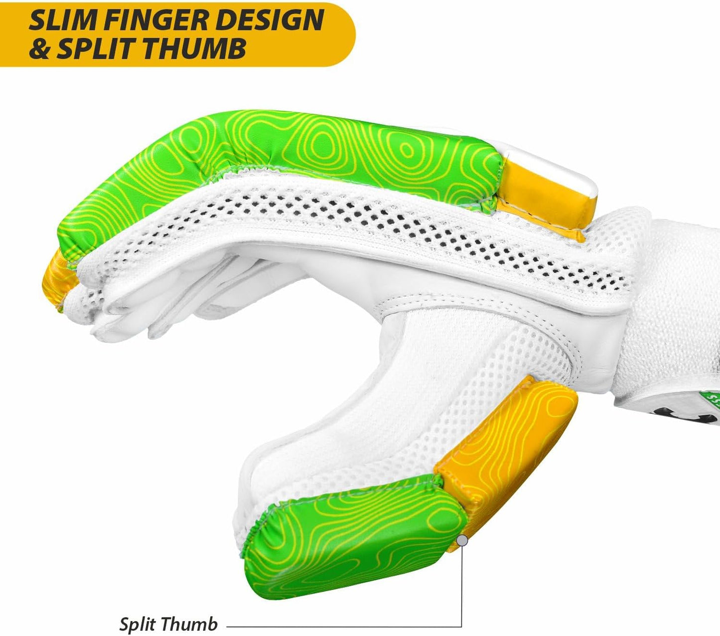 DSC Attitude Cricket Batting Gloves, Size - Boys, Left Hand, Color - Green/Yellow