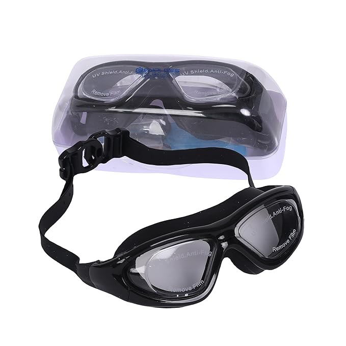 Clear swimming goggles with anti-fog lenses for adult swimmers