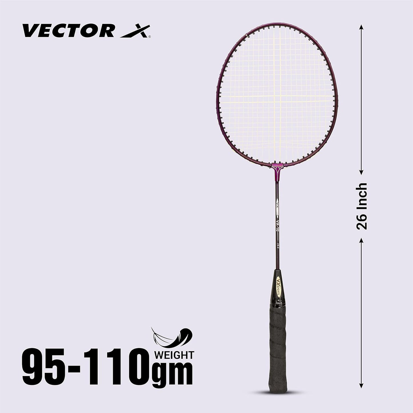 Vector X VXB-10 Aluminum Badminton Racket Pack of 3 Pieces Nylon Shuttles with Full-Cover Set (Maroon)