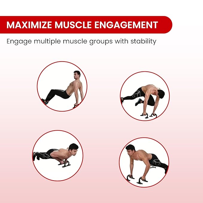 Endless EL1042 Push Up Stands With Foam Handle | Blank and Red | Material : Steel, Plastic | For Upper Body Workouts with Comfortable Foam Grip and Non-Slip Bars and Less Wrist Strain