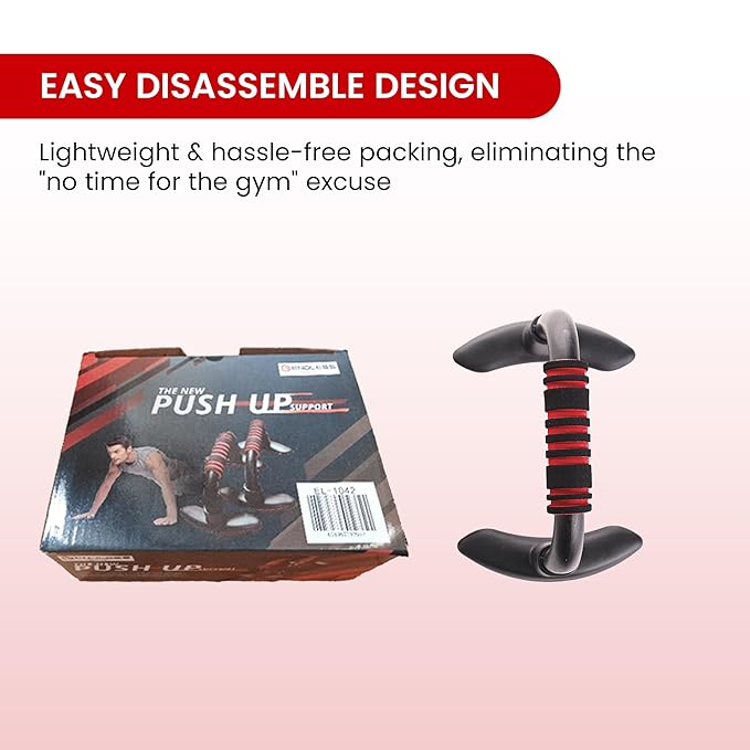 Endless EL1042 Push Up Stands With Foam Handle | Blank and Red | Material : Steel, Plastic | For Upper Body Workouts with Comfortable Foam Grip and Non-Slip Bars and Less Wrist Strain