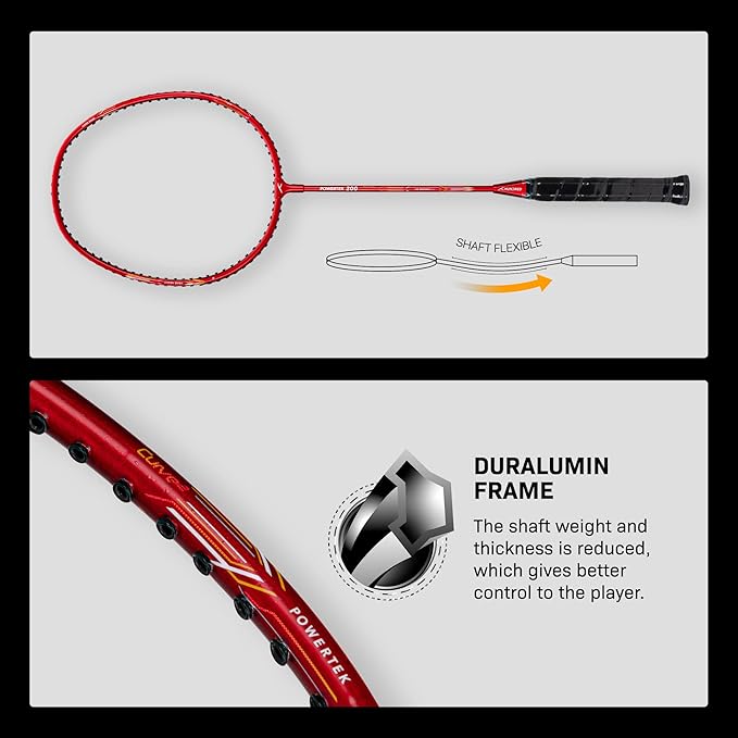 HUNDRED Powertek 200 PRO Badminton Racquet with Head Cover | Strung | Material:Aluminium|For Intermediate Players|Weight:95 grams|Maximum String Tension- 18-20lbs