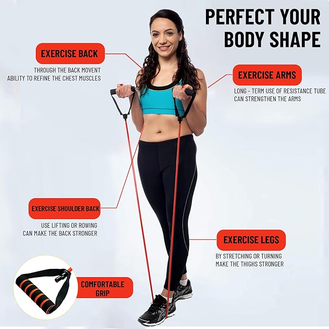 ab. Resistance Tube Exercise Bands for Stretching, Workout, and Toning for Men, and Women, Rubber Band, Toning Tube Resistance Band, Exercise Band