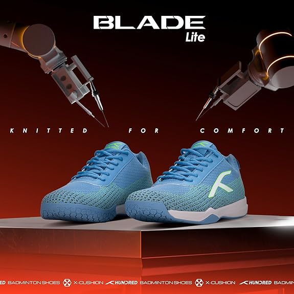 HUNDRED Blade Lite Non Marking Badminton Shoes (Blue/Lime Green/White, 8 UK)