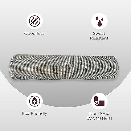 Textured surface yoga mat with high grip for stability during power yoga, Hatha, and Vinyasa flow