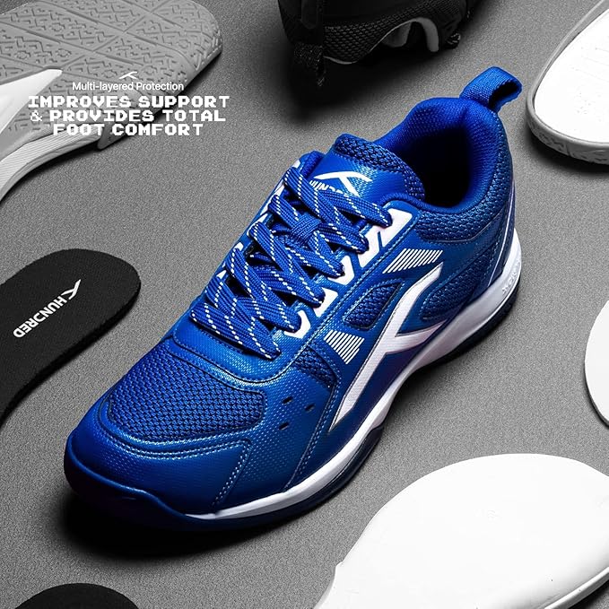 Hundred RAZE Badminton Shoe | Mens and Boys | Non-Marking Shoe | Court Shoe | For Badminton, Squash, Tennis Players | X-Cushion, Active Grip Sole, Toe Assist