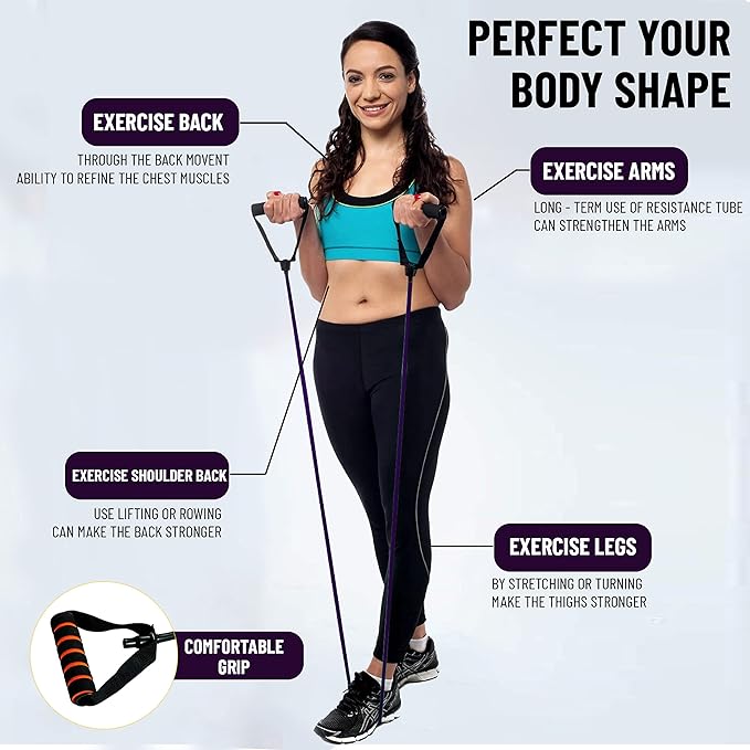 ab. Resistance Tube Exercise Bands for Stretching, Workout, and Toning for Men, and Women, Rubber Band, Toning Tube Resistance Band, Exercise Band