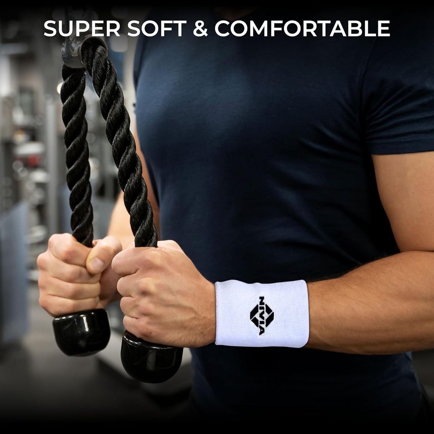 Nivia WB01 Wrist Band (Navy, Size: Large) Material: Cotton Non-Slip and Light Weight Good Absorbent Stretchable for Men and Women Sports Sweatband Tennis Sweatband