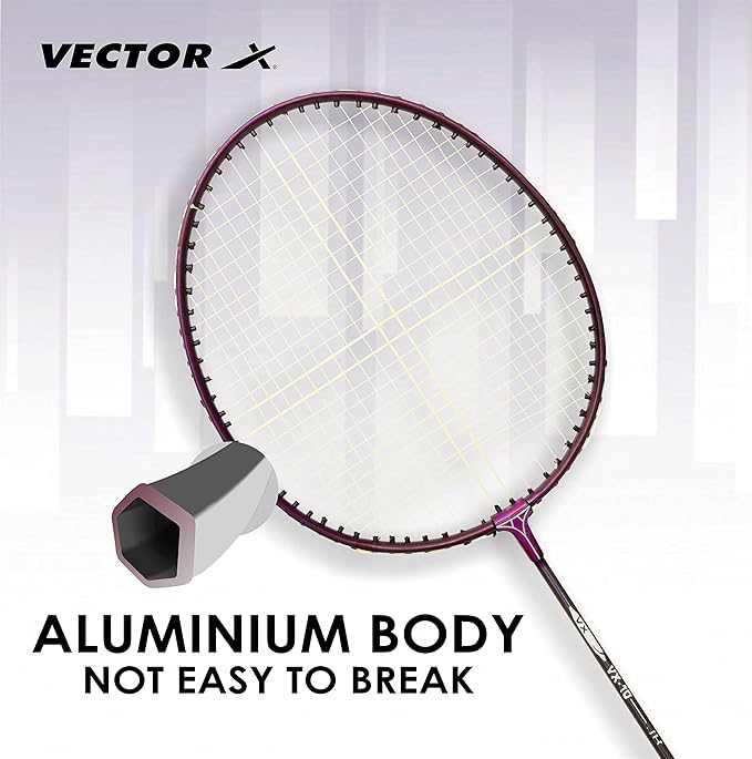 Vector X VXB-10 Aluminum Badminton Racket Pack of 3 Pieces Nylon Shuttles with Full-Cover Set (Maroon)